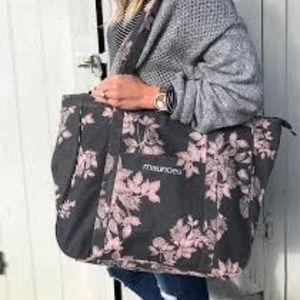 Maurice’s gray/pink large floral tote w/ pockets